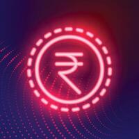 glowing neon digital indian rupee symbol background vector