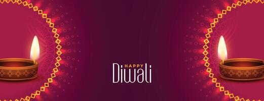 shiny happy diwali banner with realistic diya vector