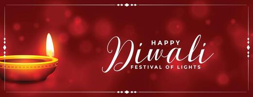 shiny happy diwali realistic diya banner design vector