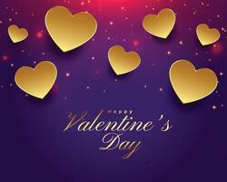 valentines day shiny sparkle background with golden hearts vector