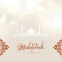 beautiful eid mubarak islamic religious background with mosque design vector