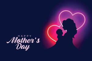 beautiful happy mother's day card with glowing neon heart vector