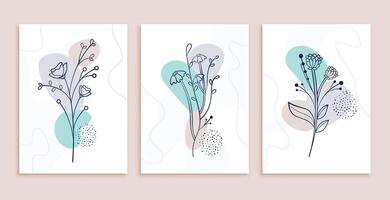 minimalist abstract flowers and leaves line art posters design vector