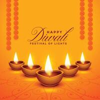 happy diwali realistic festival decoration card design vector