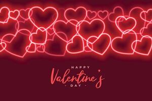 glowing red neon hearts valentines day decorative background vector