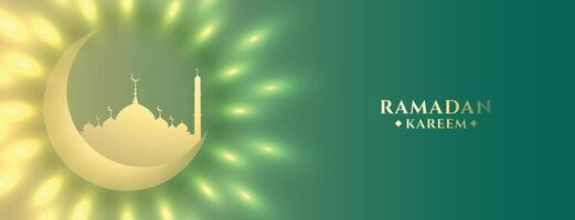 shiny moon and mosque ramadan kareem islamic banner vector