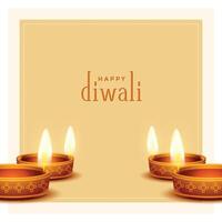 beautiful happy diwali realistic diya design vector