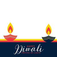 happy diwali flat decorative diya card design vector