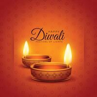 festival of light happy diwali realistic diya design vector