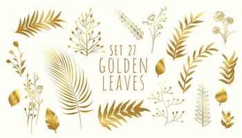 collection of golden tropical leaves invitation card template vector