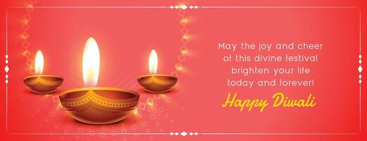 happy diwali wishes banner with realistic diya vector