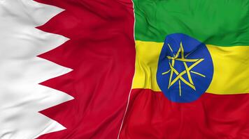 Bahrain and Ethiopia Flags Together Seamless Looping Background, Looped Bump Texture Cloth Waving Slow Motion, 3D Rendering video