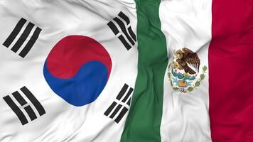 South Korea and Mexico Flags Together Seamless Looping Background, Looped Bump Texture Cloth Waving Slow Motion, 3D Rendering video