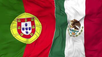 Portugal and Mexico Flags Together Seamless Looping Background, Looped Bump Texture Cloth Waving Slow Motion, 3D Rendering video