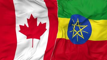 Canada and Ethiopia Flags Together Seamless Looping Background, Looped Bump Texture Cloth Waving Slow Motion, 3D Rendering video