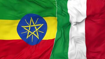 Italy and Ethiopia Flags Together Seamless Looping Background, Looped Bump Texture Cloth Waving Slow Motion, 3D Rendering video