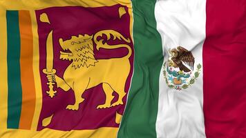 Sri Lanka and Mexico Flags Together Seamless Looping Background, Looped Bump Texture Cloth Waving Slow Motion, 3D Rendering video