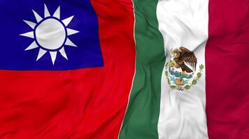 Taiwan and Mexico Flags Together Seamless Looping Background, Looped Bump Texture Cloth Waving Slow Motion, 3D Rendering video