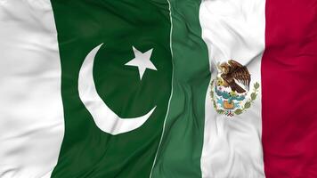 Pakistan en Mexico vlaggen samen naadloos looping achtergrond, lusvormige buil structuur kleding golvend langzaam beweging, 3d renderen video