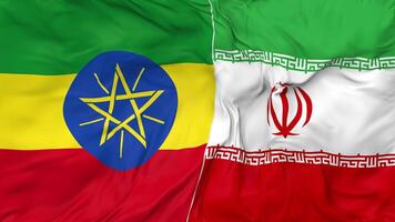 iran och etiopien flaggor tillsammans sömlös looping bakgrund, looped stöta textur trasa vinka långsam rörelse, 3d tolkning video