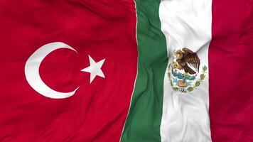 Turkey and Mexico Flags Together Seamless Looping Background, Looped Bump Texture Cloth Waving Slow Motion, 3D Rendering video