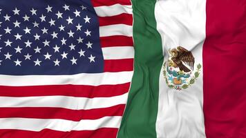 United States and Mexico Flags Together Seamless Looping Background, Looped Bump Texture Cloth Waving Slow Motion, 3D Rendering video
