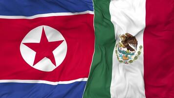 North Korea and Mexico Flags Together Seamless Looping Background, Looped Bump Texture Cloth Waving Slow Motion, 3D Rendering video