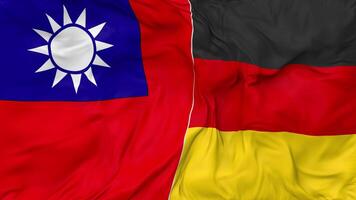 Taiwán y Alemania banderas juntos sin costura bucle fondo, serpenteado bache textura paño ondulación lento movimiento, 3d representación video