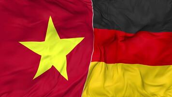 Vietnam and Germany Flags Together Seamless Looping Background, Looped Bump Texture Cloth Waving Slow Motion, 3D Rendering video