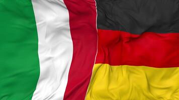 Italia y Alemania banderas juntos sin costura bucle fondo, serpenteado bache textura paño ondulación lento movimiento, 3d representación video