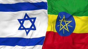 Israel och etiopien flaggor tillsammans sömlös looping bakgrund, looped stöta textur trasa vinka långsam rörelse, 3d tolkning video