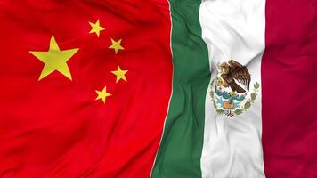 China and Mexico Flags Together Seamless Looping Background, Looped Bump Texture Cloth Waving Slow Motion, 3D Rendering video