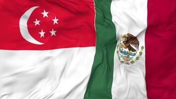 Singapore and Mexico Flags Together Seamless Looping Background, Looped Bump Texture Cloth Waving Slow Motion, 3D Rendering video