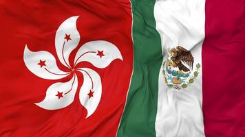 Hong Kong and Mexico Flags Together Seamless Looping Background, Looped Bump Texture Cloth Waving Slow Motion, 3D Rendering video