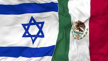 Israel and Mexico Flags Together Seamless Looping Background, Looped Bump Texture Cloth Waving Slow Motion, 3D Rendering video