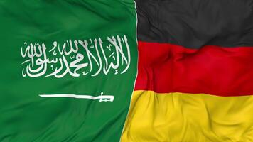 KSA, Kingdom of Saudi Arabia and Germany Flags Together Seamless Looping Background, Looped Bump Texture Cloth Waving Slow Motion, 3D Rendering video