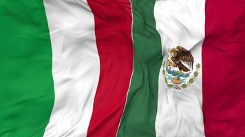 Italy and Mexico Flags Together Seamless Looping Background, Looped Bump Texture Cloth Waving Slow Motion, 3D Rendering video