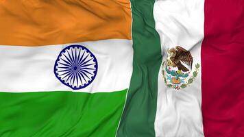 India and Mexico Flags Together Seamless Looping Background, Looped Bump Texture Cloth Waving Slow Motion, 3D Rendering video