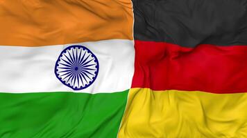 India and Germany Flags Together Seamless Looping Background, Looped Bump Texture Cloth Waving Slow Motion, 3D Rendering video