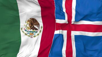 Mexico and Iceland Flags Together Seamless Looping Background, Looped Bump Texture Cloth Waving Slow Motion, 3D Rendering video