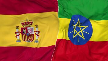 Espagne et Ethiopie drapeaux ensemble sans couture boucle arrière-plan, en boucle bosse texture tissu agitant lent mouvement, 3d le rendu video