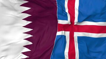 Qatar and Iceland Flags Together Seamless Looping Background, Looped Bump Texture Cloth Waving Slow Motion, 3D Rendering video