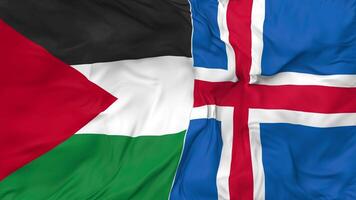 Palestine and Iceland Flags Together Seamless Looping Background, Looped Bump Texture Cloth Waving Slow Motion, 3D Rendering video