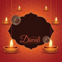 festival card design of diwali with diya decoration vector