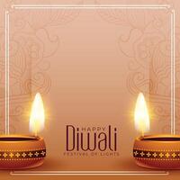 happy diwali festival poster design with realistic diya design vector