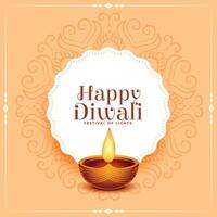 happy diwali indian festival realistic diya card design vector