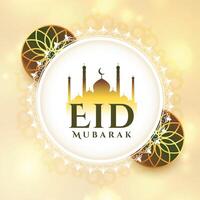 eid Mubarak brillante antecedentes con hermosa mezquita diseño vector