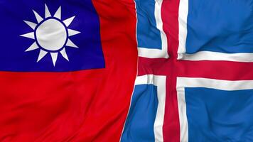 Taiwan and Iceland Flags Together Seamless Looping Background, Looped Bump Texture Cloth Waving Slow Motion, 3D Rendering video