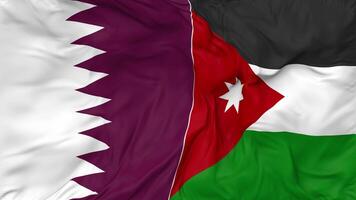 Qatar and Jordan Flags Together Seamless Looping Background, Looped Bump Texture Cloth Waving Slow Motion, 3D Rendering video