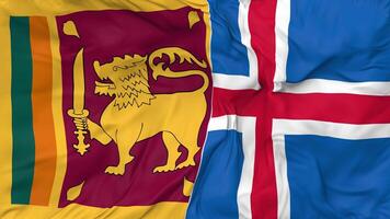 Sri Lanka and Iceland Flags Together Seamless Looping Background, Looped Bump Texture Cloth Waving Slow Motion, 3D Rendering video